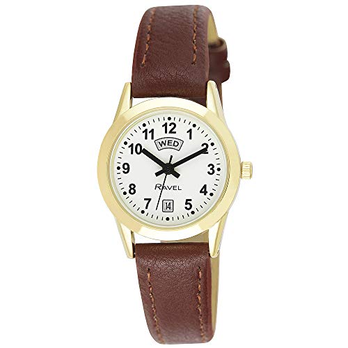 Ravel Women's Classic Day-Date Calendar Watch - Brown/Gold Tone