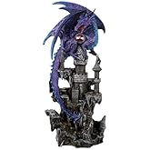 Pacific Giftware Guardian Dragon Protecting Castle with Rhinestone Rock Crystal Tabletop Decor Collectible Figurine Gift (11.75" Purple)