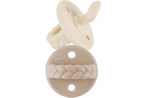 Itzy Ritzy Silicone Orthodontic Pacifiers - Sweetie Soother Pacifiers with Collapsible Handle & Two Air Holes for Added Safety, Baby Pacifiers for Ages 6-18 Months (Buttercream & Toast)