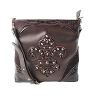 Sharif 1827 Fleur Studded Metallic Leather Top Zip Crossbody Bag (Bronze)