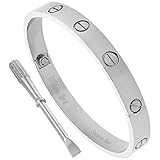 Stainless Steel Screws Bangle Bracelet for Women Oval High Polish 7mm wide, fits 6.5 - 8 inch wrists