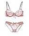 Nanier Women's Thin Transparent Lace Bra Set Dark Apricot 38C