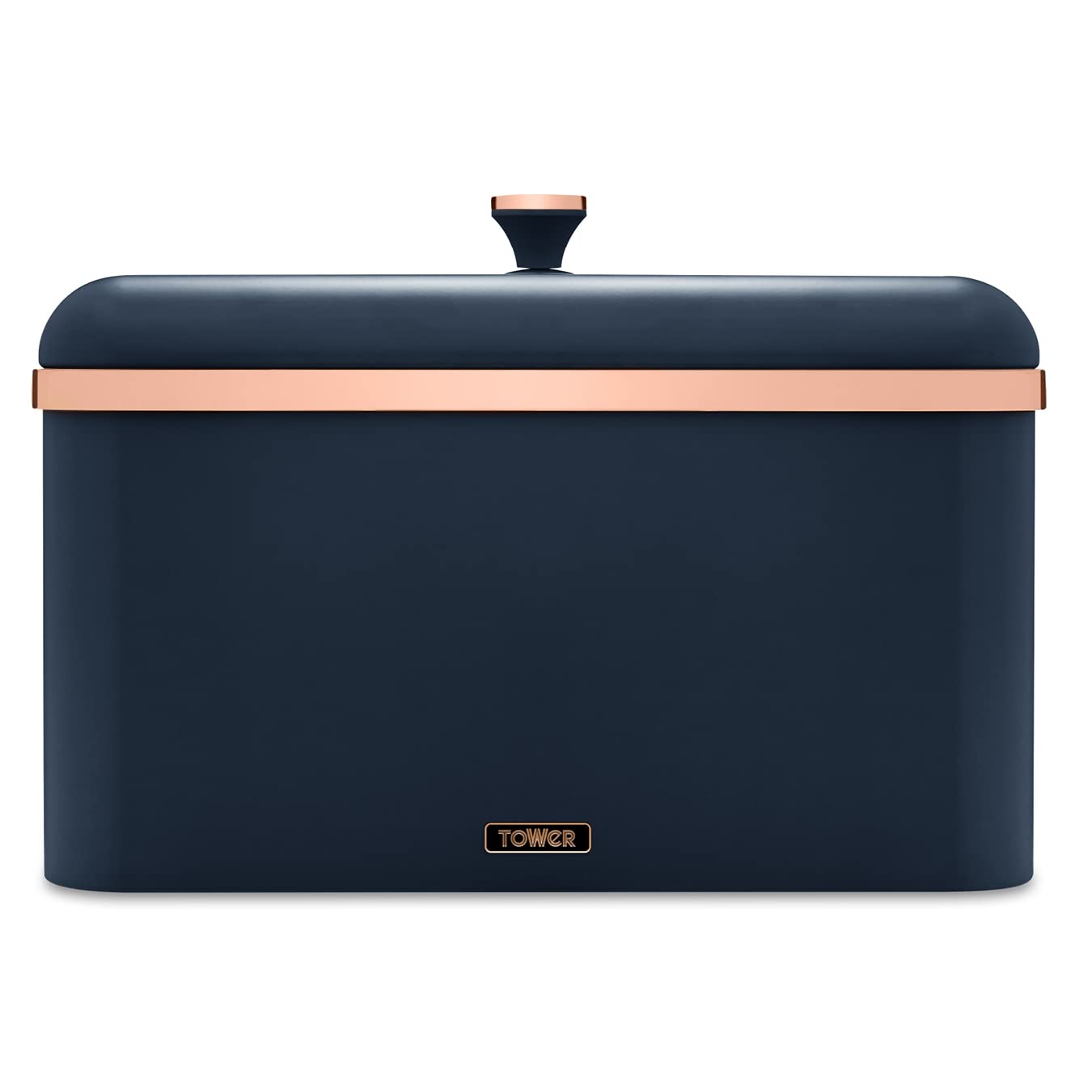 Tower T826130MNB Cavaletto Bread Bin with Removable Lid, Large Capacity, Durable Steel Body, Midnight Blue and Rose Gold