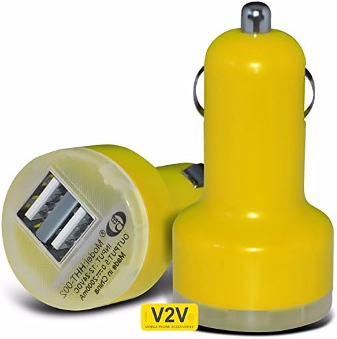 Doogee S60 (5.2") - Compact Micro Bullet Twin Dual USB In-Car Charger Adapter (Yellow) by V2V international