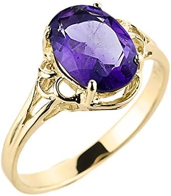 Solid 10k Yellow Gold February Birthstone Genuine Amethyst Gemstone Ring (Size 6.5)