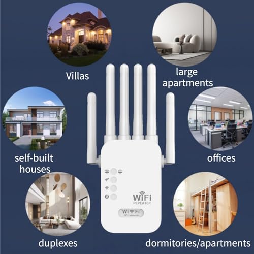 Lullaxx Wifi Extender,Wifi Repeater, Wifi Signal Booster,1200M Dual-Band Enhanced Repeater, Wireless Signal Amplifier, 2.4 & 5.8G High-Power Ap Router.Easy Settings（6-Antenna White）