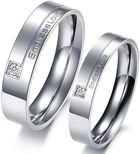 XBYBEI Men Women Stainless Steel Engrave Endless Love Couple Matching Ring Wedding Promise Silver Band CZ Inlay