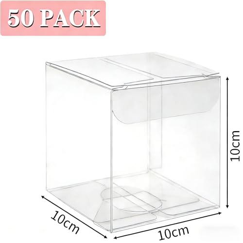 50 cajas transparentes para regalo, Cajas Cuadradas de PVC, Caja de acetato transparente, Caja de Regalo Transparentes para cupcakes, dulces, boda y fiesta (10 * 10 * 10(50PC))