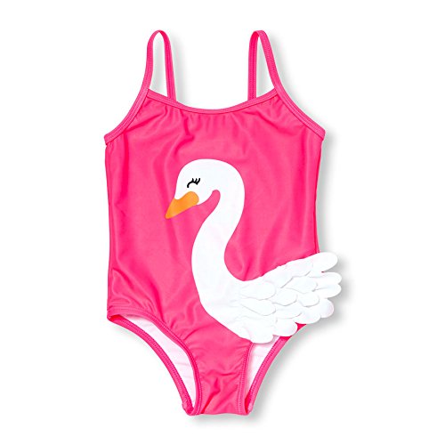 The Children's Place Baby Little Girls' 3d Swan 1 Piece Swim Suit, Neon Berry, 4T