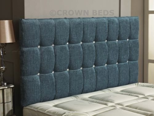 CROWNBEDSUK Omega diamante chenille headboard in 2ft6,3tf,4ft,4ft6,5ft,6ft (6FT SUPER KINGSIZE, Aqua)