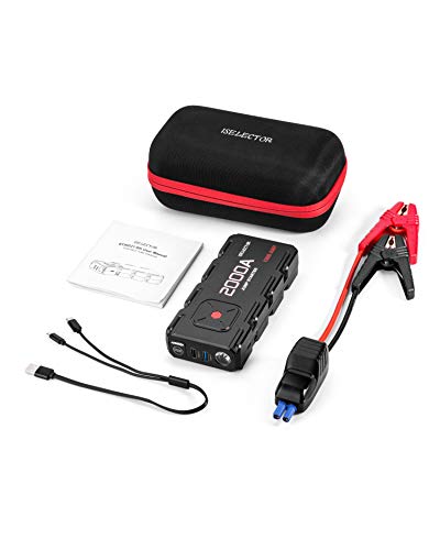 ISELECTOR Car Jump Starter, 2000Amp 12V Jump Starter Battery Pack 18000mAh Car Boaster Power Bank for All Use, Supports 7.0L Gas and 5.0 Diesel, 2 USB Ports, Built-in Flash Light