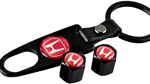 EASTOP Professional Custom Polished Zinc Alloy Plated Tire Valve Caps Not fade Not Rust And Car Key Pendant With Universal Cars(Black) (4Pcs Honda Red)