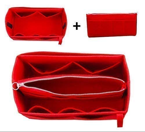 [Fits Neverfull GM/Speedy 40, Red] Felt Organizer (with Detachable Middle Zipper Bag), Bag in Bag, Wool Purse Insert, Customized Tote Organize, Cosmetic Makeup Diaper Handbag