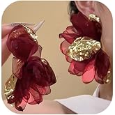 XIAOMOJEW Gold Flower Earrings for Women Fabric Patchwork Gold Flower Statement Earrings Date Vintage Party Jewelry
