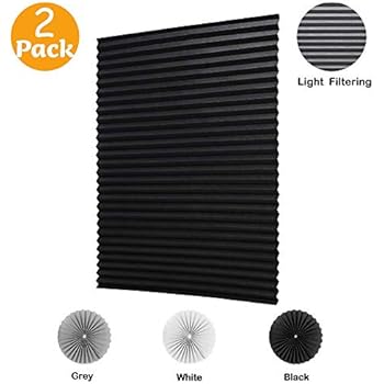 LUCKUP 2 Pack Cordless Light Filtering Pleated Fabric Shade,Easy to Cut and Install, with 4 Clips (36