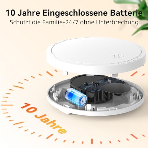 CHZHVAN Smoke Detector 10 Year Battery with Magnetic Holder, European Standard EN14604 Tested Fire Alarm No Drilling 85 dB Smoke Alarm Set of 6