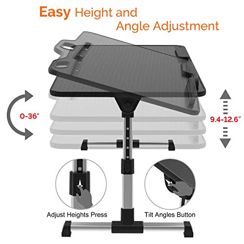 Laptop Desk Bed Tray Table, Height & Angle Adjustable Sit and Stand Desk, Right & Left Handed Design Portable Laptop Table with Handle,Foldable Bed Desk for Laptop and Writing in Sofa Couch (Large)
