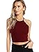 MakeMeChic Women's Solid Halter Neck Cami Scallop Trim Workout Crop Top Burgundy M