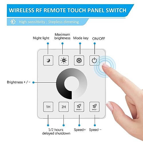 TERRIFI RF Wall Mounted LED Wall Controller, Touch Panel Dimmer Controller for Single Color LED Strips, Suitable for DC5V/12V/24V 30A Systems, Effortlessly Adjust Brightness