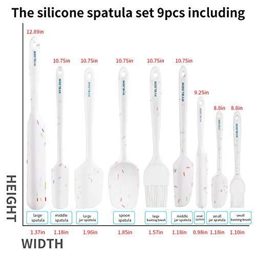 Aybloom Silicone Spatula Set - 9 Pieces Heat Resistant & Non-Stick with Stainless Steel Core Spatula Kitchen Utensils Set for Cooking, Baking and Mixing (9, Candy Grains White) - Thumbnail 4