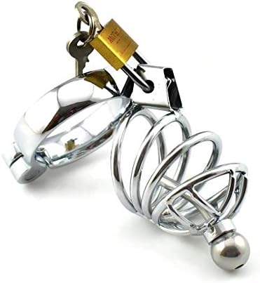 The Bondage Locker Male Chastity Device With Urethral Tube, 40 & 45 mm rings included, Silver