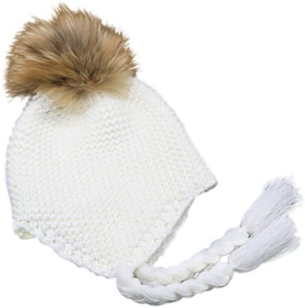 Childrens Unisex Outdoor Warm Stylish Winter Beanie Hat with Detacahable Pom Pom - Made with Real Fur