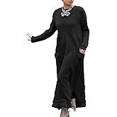 ZOCANIA Mock Neck Pullover Dress for Women Lace Long Sleeve Slit Maxi Dress Casual Plus Size Fall Sweatshirt Dresses