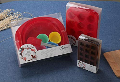 Aokinle Silicone Chocolate Molds,Non-Stick Candy Molds,BPA Free,Mini Ice Tray Molds,Square,Hearts&Round Baking Molds Set of 3