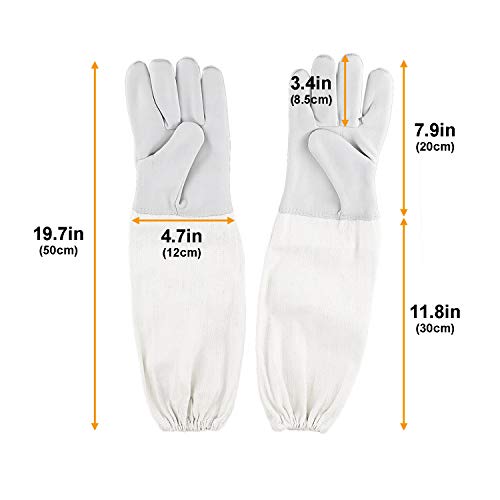 Beekeeping Gloves for Beekeeping Supplies，Beekeeper Protected Goatskin Gloves with Long Canvas Extended Sleeves Ventilated and Flexible Professional Beekeeper Supplies