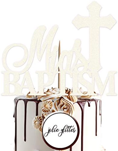 Cake Topper Custom Personalised Baptism Baby Girl Boy New Born Gold Any Name Any Age Glitter (White Iridescent)