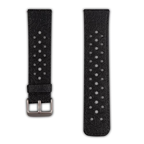 Thankscase Bands for Fitbit Versa, Genuine Leather Replacement Band with Beautiful Embossed Pattern for Fitbit Versa SmartWatch (Black Sport)