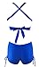 Zando Push Up Two Pieces Bikini with Boyshort Athletic V Neck Swimsuit Vintage Halter Back Swimwear Bathsuit for Women Charming Royal Blue M (US 6-8)