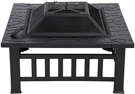 Yaheetech 32in Out of doors Hearth Pit Metallic Sq. Firepit Wooden Burning Yard Patio Backyard Seashores Tenting Picnic Bonfire Range with Spark Display, Log Poker and Cowl