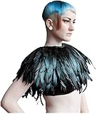 L'vow Fashion Feather Cape Stole Black Shawl Iridescent