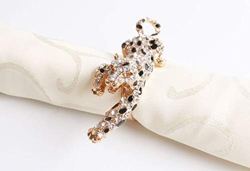 Fennco Styles Decorative Bejeweled Design Leopard Metal Napkin Rings, Set of 4 - Gold Napkin Rings for Fmaily Diner, Theme Party, Wedding, Special Event and Home Décor