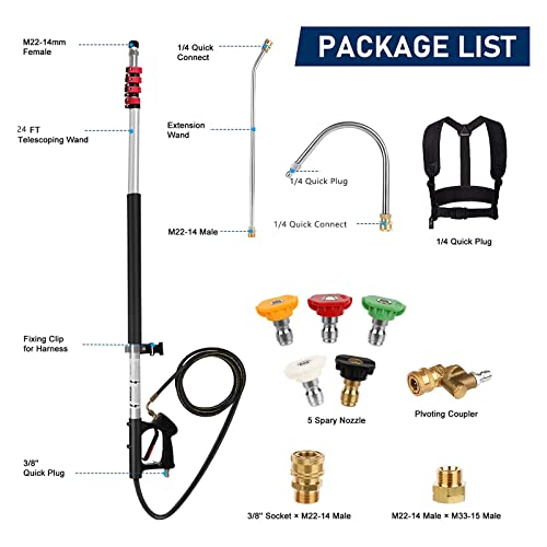 24 FT Pressure Washer Extension Wand, Extension Pole for Pressure
