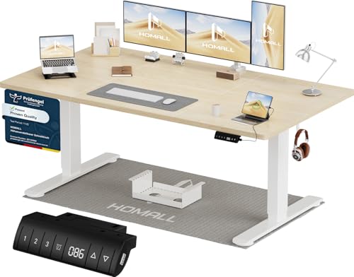 Homall Höhenverstellbarer Schreibtisch 160x80cm mit USB-A Ladeanschluss, Elektrischer Schreibtisch mit Kabel Management Tray, Standing Desk mit 3 Memo