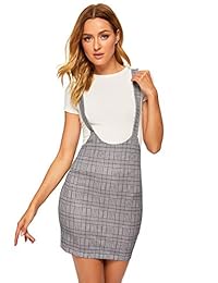 SheIn damaes Plaid High Waist Suspender Pinafore Bodycon Falda Vestido general