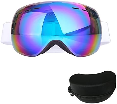 OTG Best Ski Goggles Frameless 100% UV400 Protection Snow Goggles for Men &amp; Women teens anti-fog Helmet Compatible Detachable Lens two layer spherical protective glasses FDA apprroved (blue)