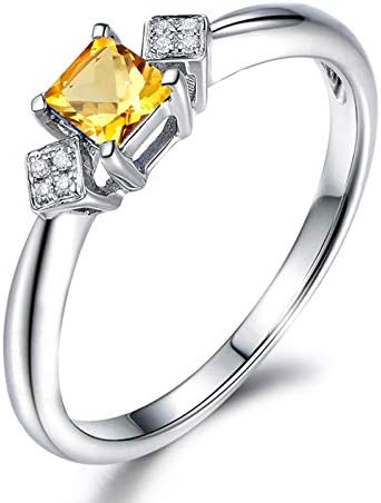 Beydodo Womens Sterling Silver Rings 925 4-Prong Princess Cut Citrine Ring Size H 1/2-V 1/2 Ring Engagement Diamond