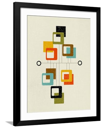 ART.COM Wall Art Print Mid Century Floating Square Shapes on Black Frame by Eli…