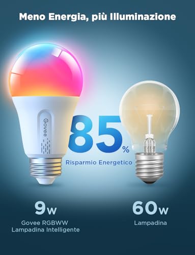 Govee E27 Smart WiFi Bluetooth LED Bulb, Compatible with SmartThings, Matter, Alexa and Google Assistant, 800lm, 16 Million Colors RGBWW DIY Smart Bulb, Set of 4