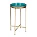 Kate and Laurel Celia Round Metal Foldable Tray Accent Table, Teal and Gold