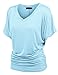 Made By Johnny MBJ WT1037 V Neck Short Sleeve Dolman Top with Side Shirring XXL Aqua