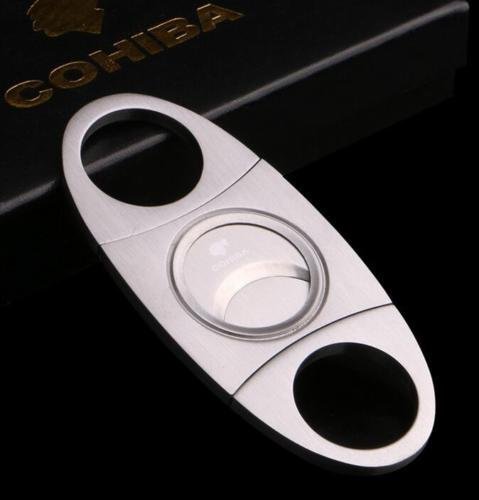 Silver Stainless Steel Pocket Cigar Cutter Knife Scissors Double Blades - Thumbnail 2