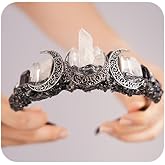 JWICOS Raw Crystal Quartz Crown Clear Crystal Headband Tiara Moon Goddess Witch Headpiece for Women Halloween Costume Party (Silver)