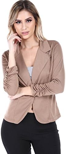 Fashion Magazine Womens One Button Office Knit Blazer Jacket,Made in USA (Small-3XL) Mocha