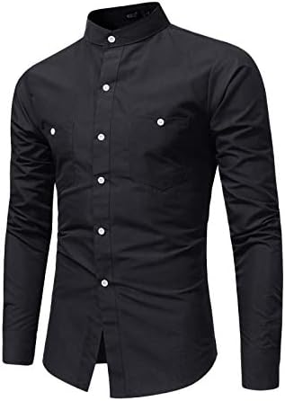 Lazzboy Men Shirt Long Sleeve Plain Fashion Oxford Business Dual Pockets Button Lapel Male Blouse Tops