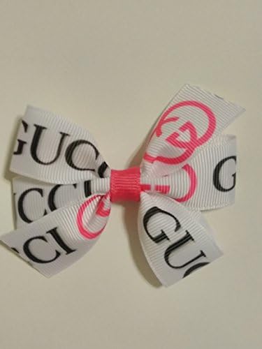 Gucci inspired hair bow, white and pink hair bow, toddler hair bow, mini hair clip, Designer inspired hair bows, Name brand hair bows, Designer hair bows