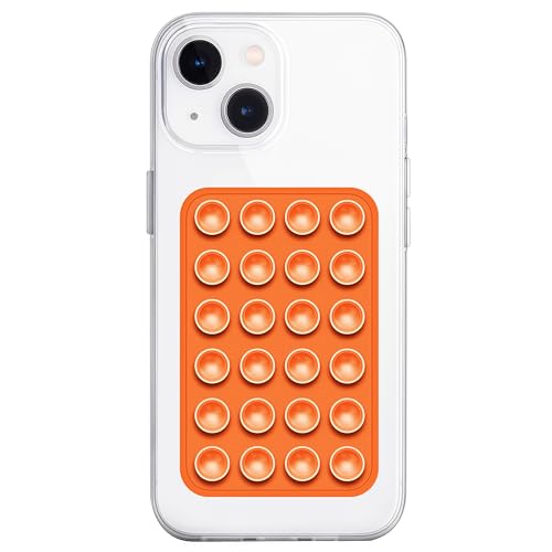 Anteel Silicone Suction Phone Case Mount, Non Slip Sticky Phone Grip for Cellphone, Silicon Adhesive Suction Cup Phone Mount, Strong Grip Holder for Selfies and Videos (Orange)